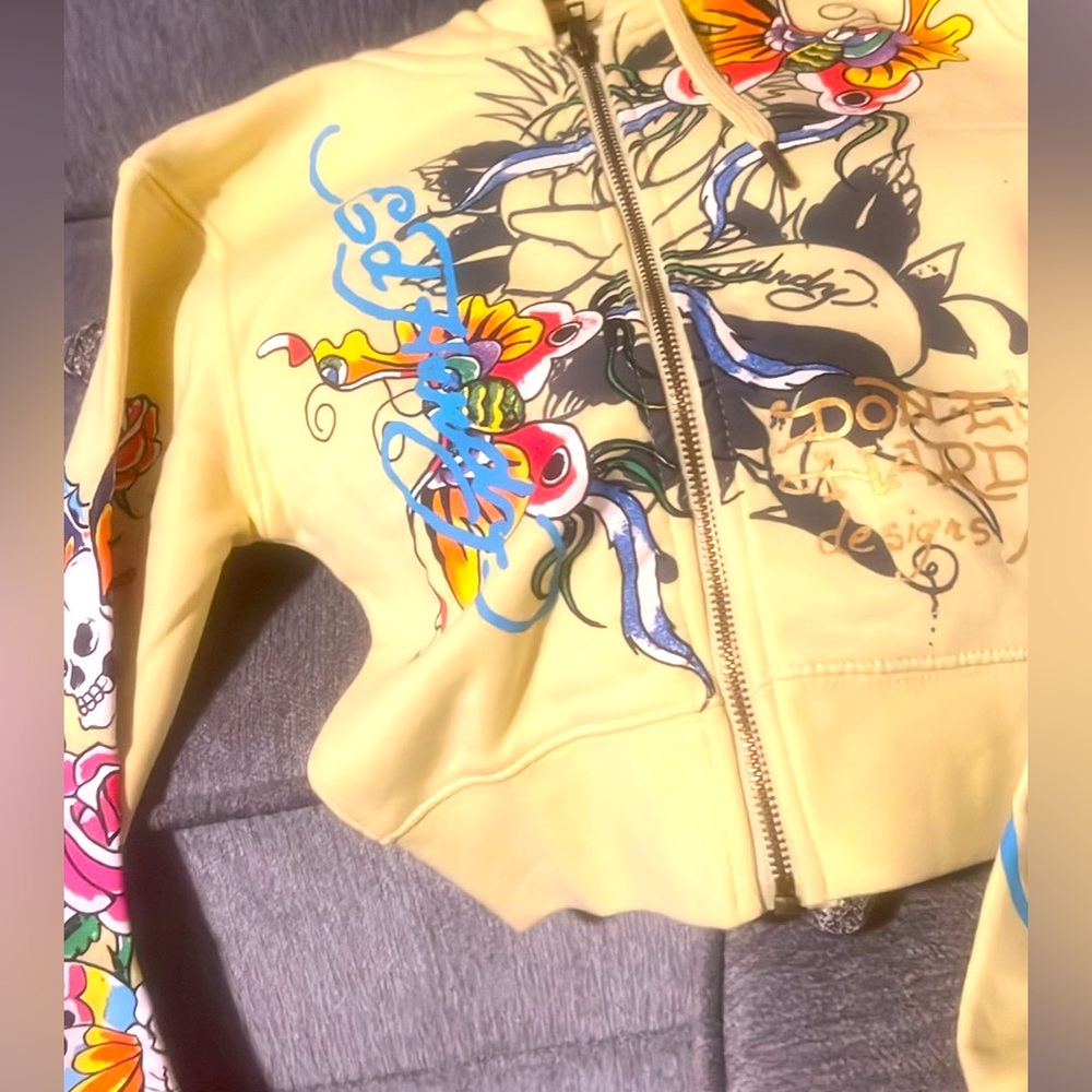 Ed Hardy Women's Yellow Bomber Jacket with Graphic Designs